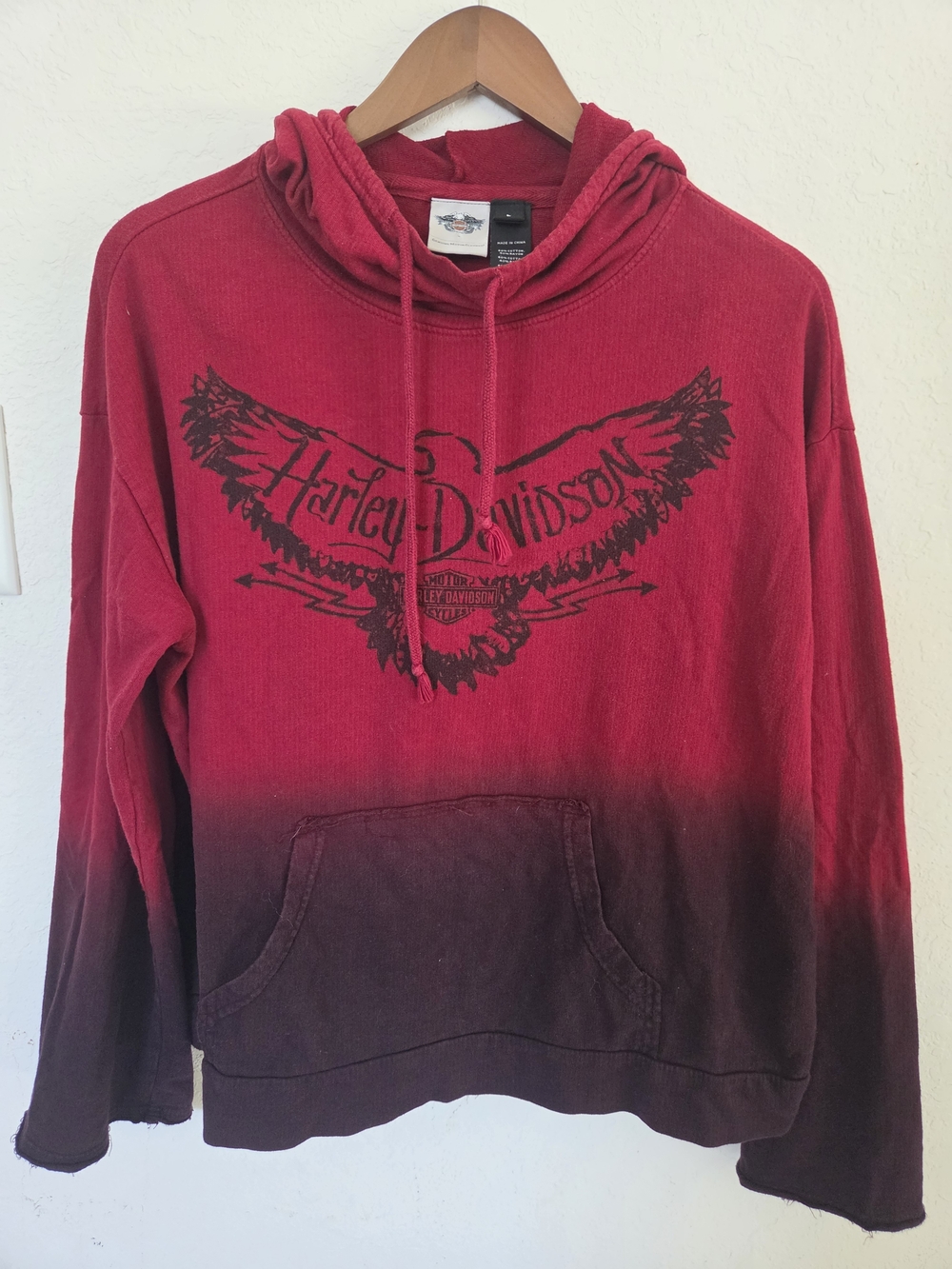 Vintage Vibe Harley Davidson Eagle Logo Dip Dye Ombre Hoodie Size Large